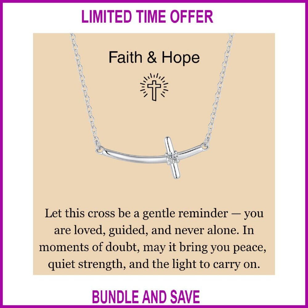 Sterling Silver Sideways Cross Necklace, Adjustable Chain, Gift Ready